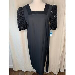 NWT 1980s Brenner Glam Sequin‎ Structured Cocktail Party Puff Sleeve Dress S
